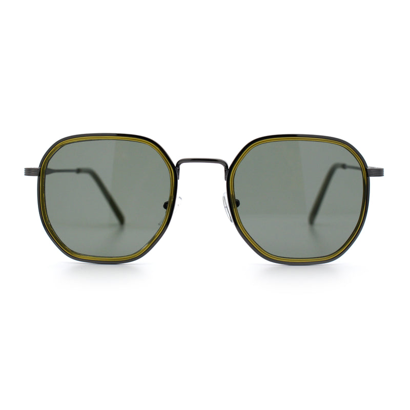 Double Rim Octagonal Classical Metal Rim Rectangular Hipster Sunglasses
