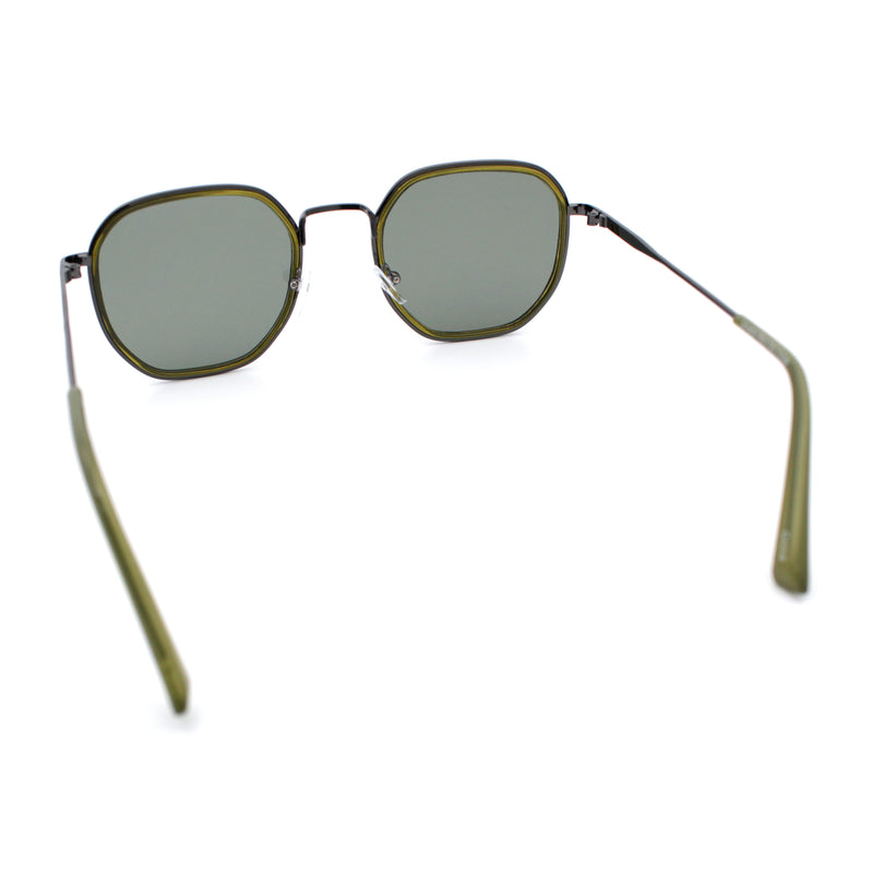 Double Rim Octagonal Classical Metal Rim Rectangular Hipster Sunglasses