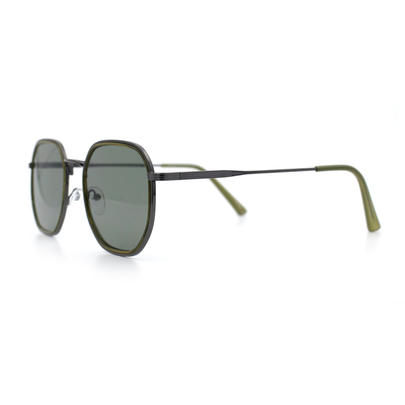 Double Rim Octagonal Classical Metal Rim Rectangular Hipster Sunglasses