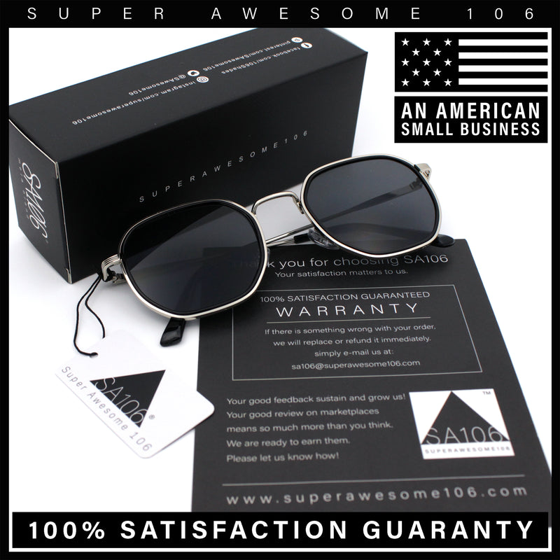 Double Rim Octagonal Classical Metal Rim Rectangular Hipster Sunglasses