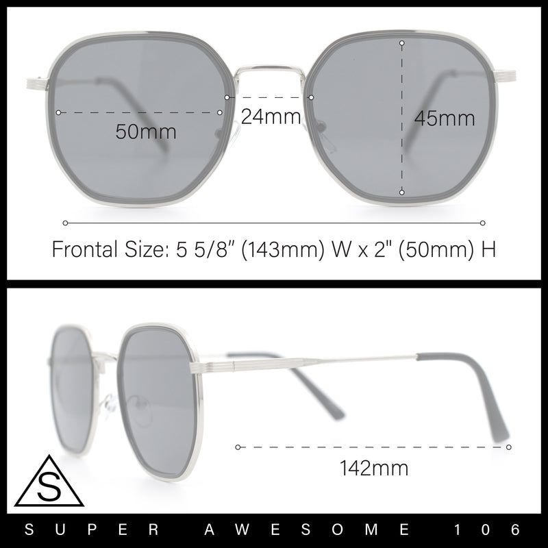 Double Rim Octagonal Classical Metal Rim Rectangular Hipster Sunglasses