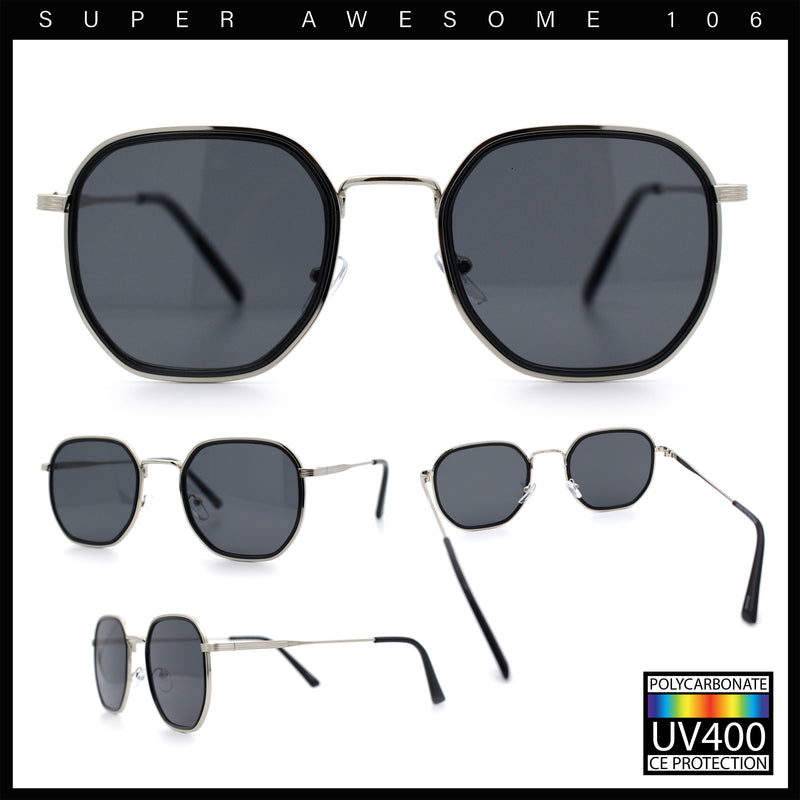 Double Rim Octagonal Classical Metal Rim Rectangular Hipster Sunglasses
