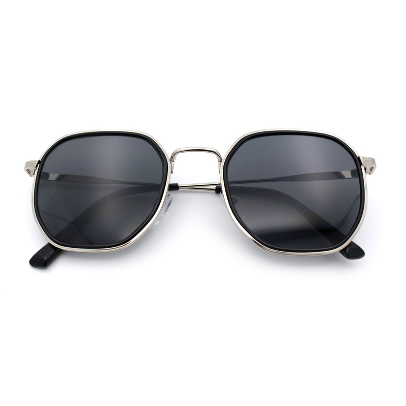 Double Rim Octagonal Classical Metal Rim Rectangular Hipster Sunglasses