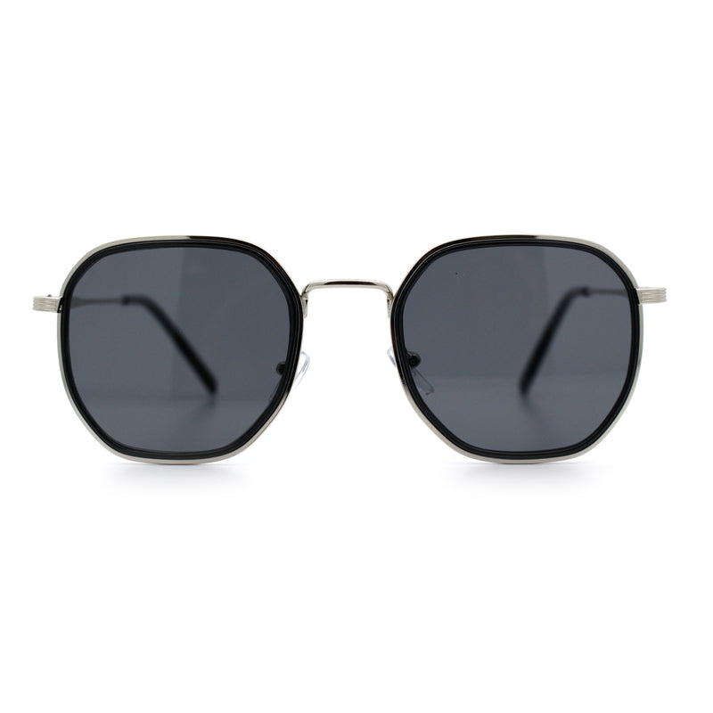 Double Rim Octagonal Classical Metal Rim Rectangular Hipster Sunglasses