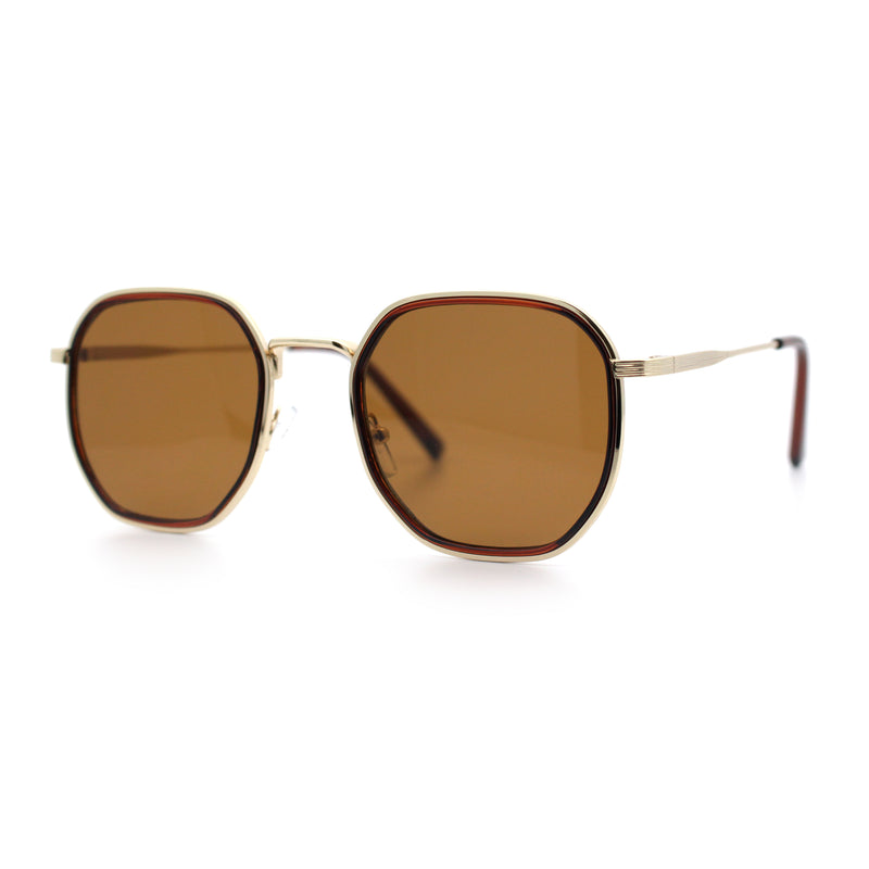 Double Rim Octagonal Classical Metal Rim Rectangular Hipster Sunglasses