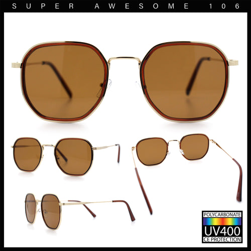 Double Rim Octagonal Classical Metal Rim Rectangular Hipster Sunglasses