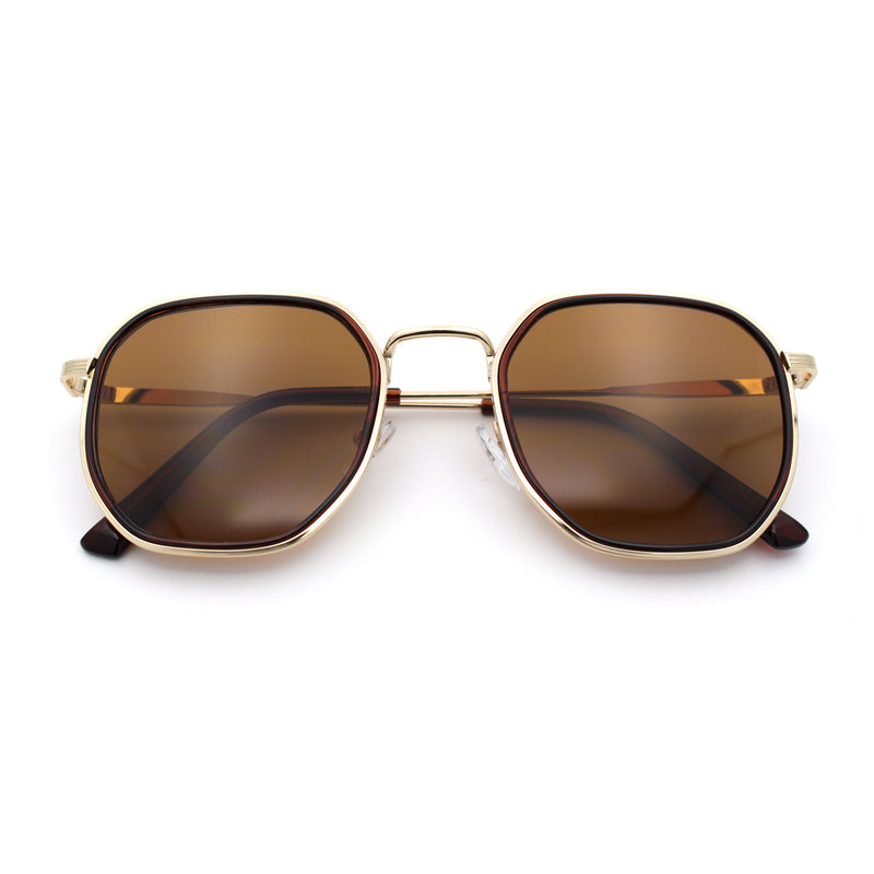 Double Rim Octagonal Classical Metal Rim Rectangular Hipster Sunglasses