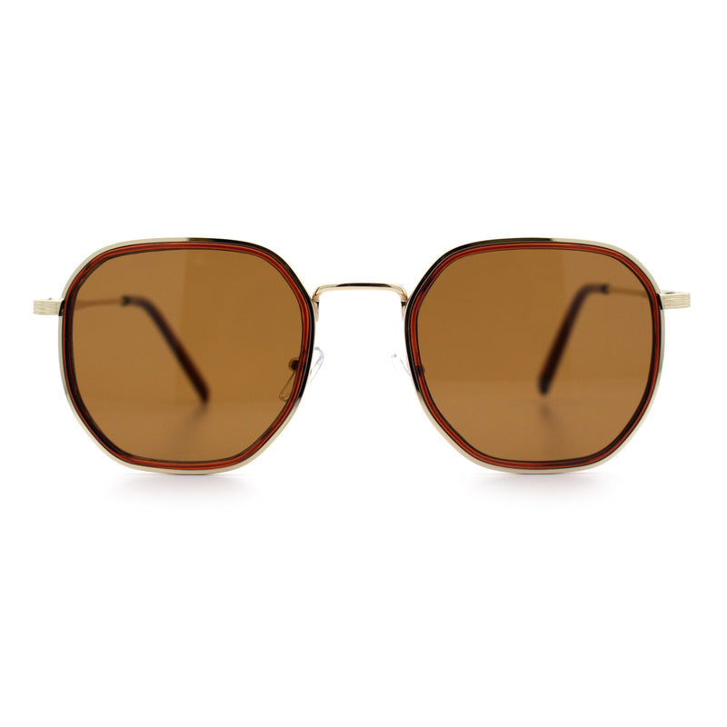 Double Rim Octagonal Classical Metal Rim Rectangular Hipster Sunglasses