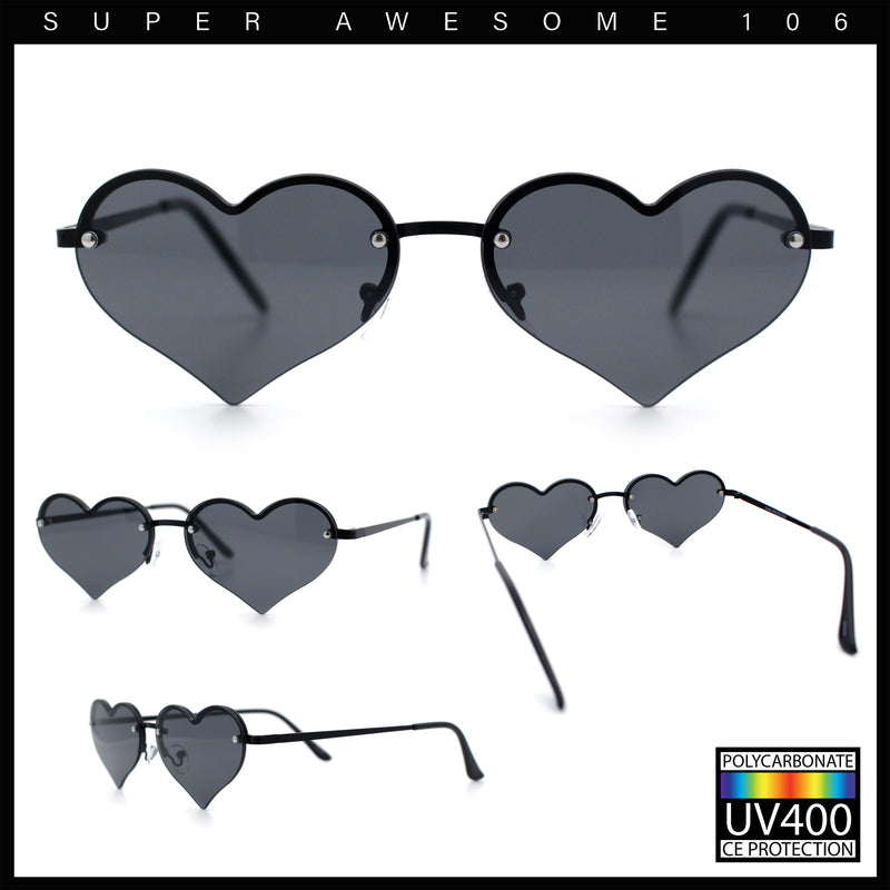 Womens Hippie Bubbly Heart Shape Half Rim Metal Lolita Sunglasses