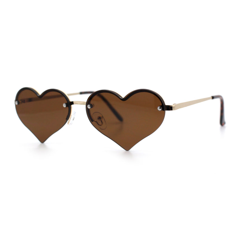 Womens Hippie Bubbly Heart Shape Half Rim Metal Lolita Sunglasses