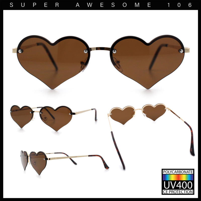 Womens Hippie Bubbly Heart Shape Half Rim Metal Lolita Sunglasses