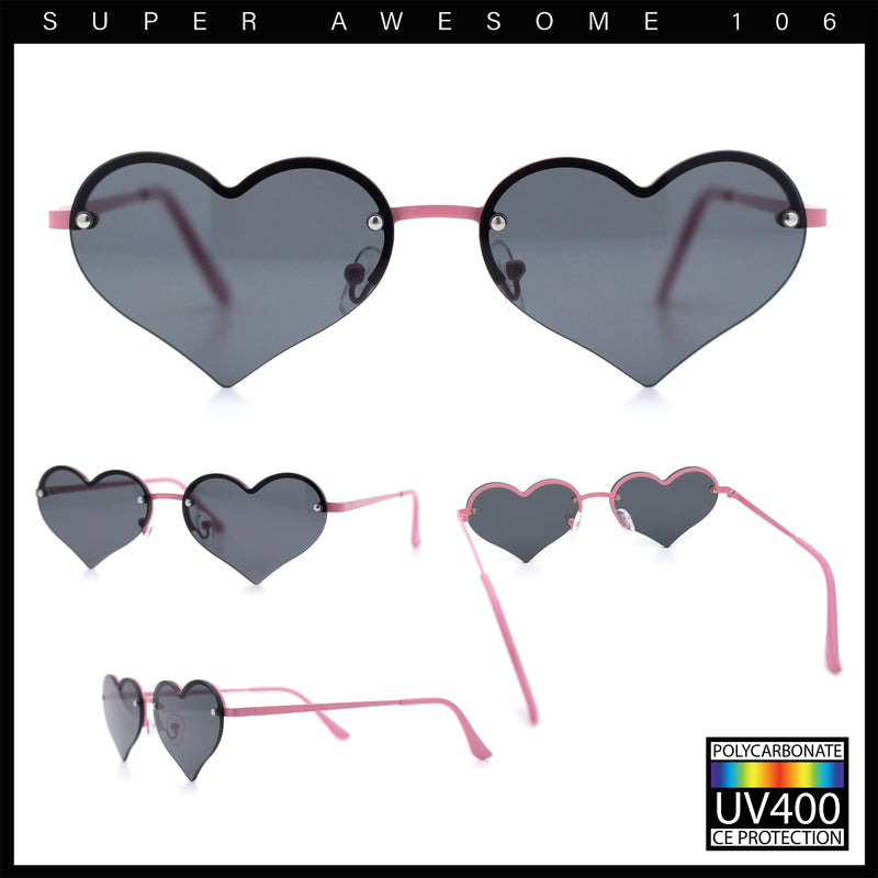 Womens Hippie Bubbly Heart Shape Half Rim Metal Lolita Sunglasses