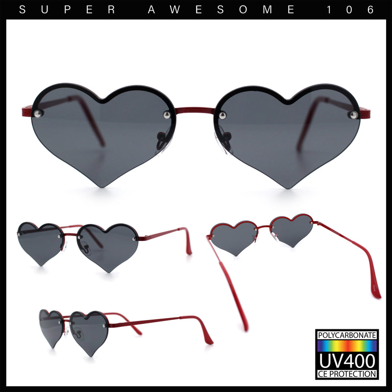 Womens Hippie Bubbly Heart Shape Half Rim Metal Lolita Sunglasses