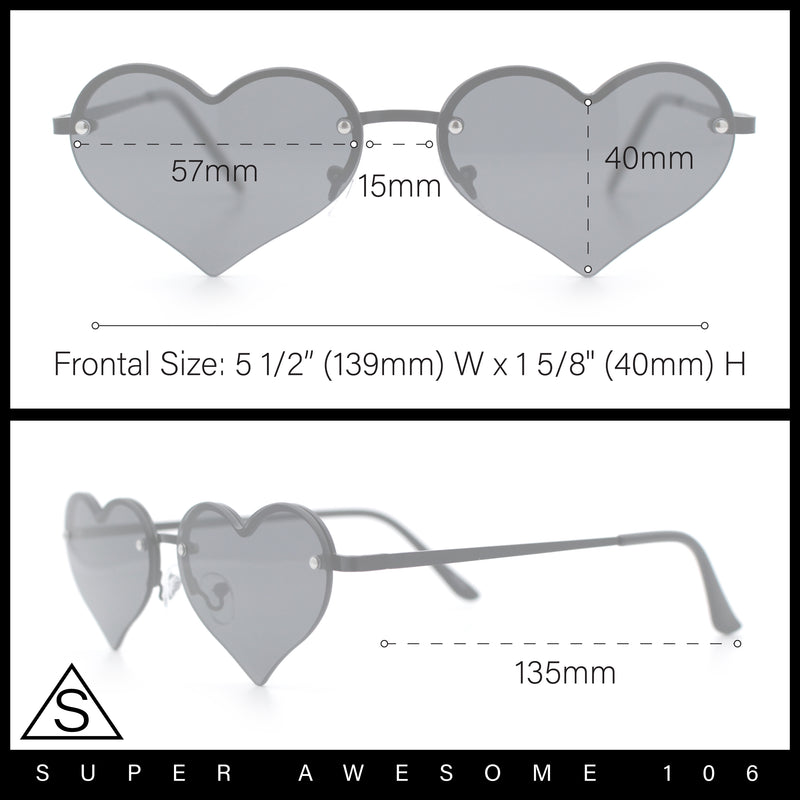 Womens Hippie Bubbly Heart Shape Half Rim Metal Lolita Sunglasses
