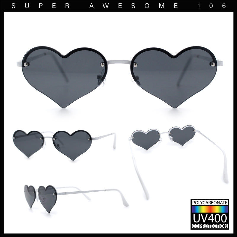 Womens Hippie Bubbly Heart Shape Half Rim Metal Lolita Sunglasses