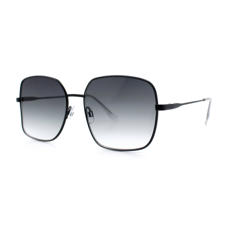 Womens Curved Concave Face Rectangle Oversized Metal Rim Sunglasses