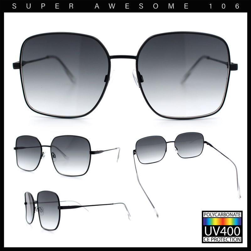 Womens Curved Concave Face Rectangle Oversized Metal Rim Sunglasses