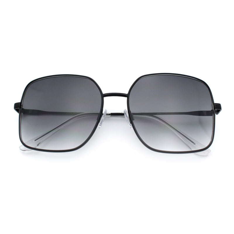 Womens Curved Concave Face Rectangle Oversized Metal Rim Sunglasses