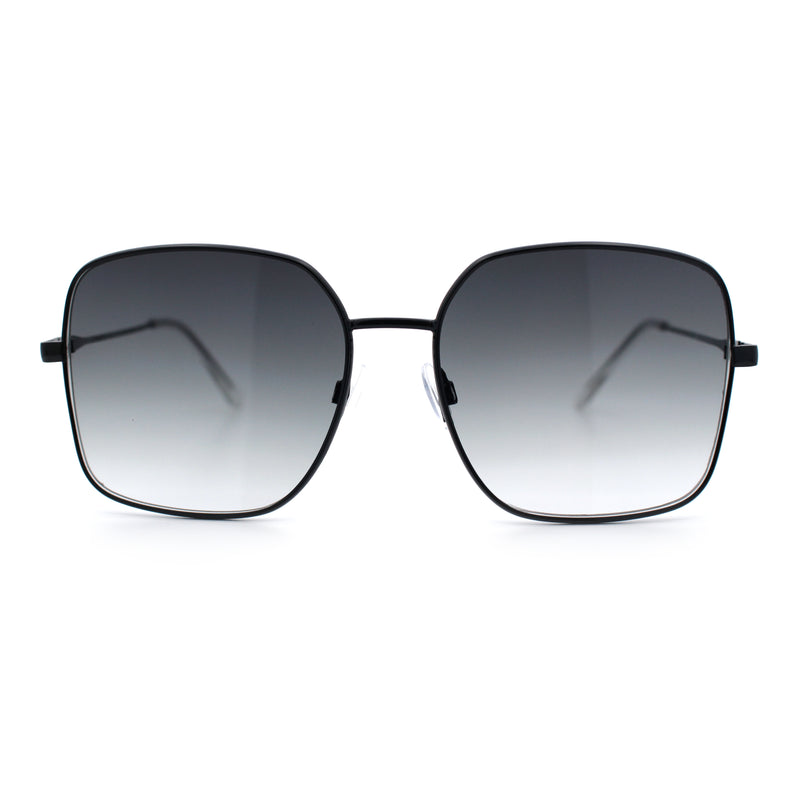 Womens Curved Concave Face Rectangle Oversized Metal Rim Sunglasses