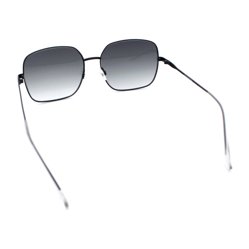 Womens Curved Concave Face Rectangle Oversized Metal Rim Sunglasses