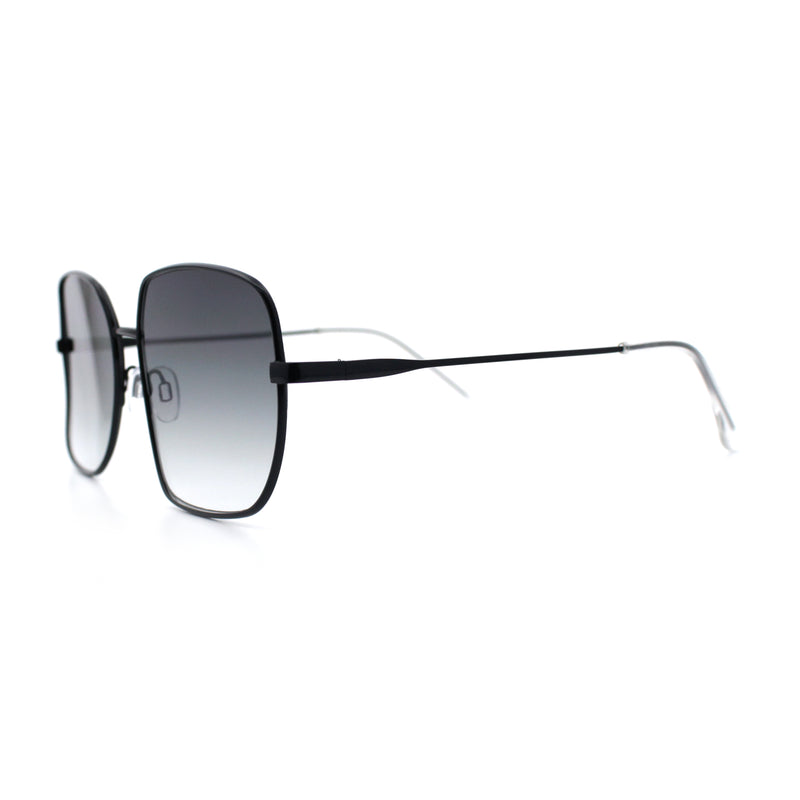 Womens Curved Concave Face Rectangle Oversized Metal Rim Sunglasses