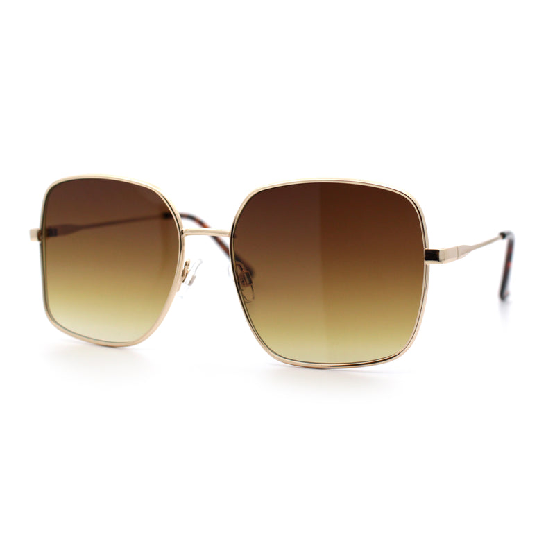 Womens Curved Concave Face Rectangle Oversized Metal Rim Sunglasses
