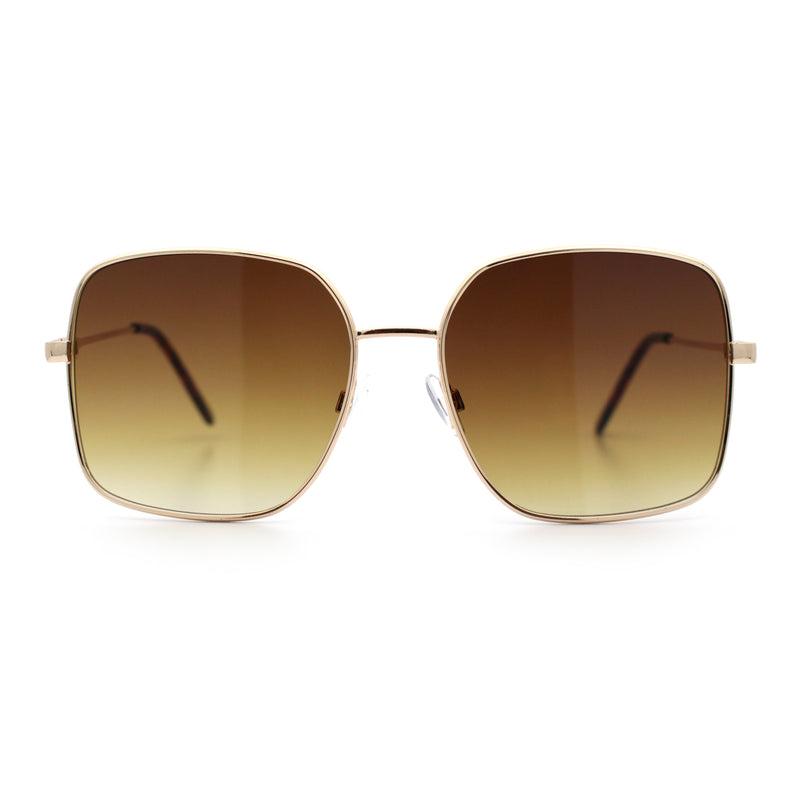 Womens Curved Concave Face Rectangle Oversized Metal Rim Sunglasses