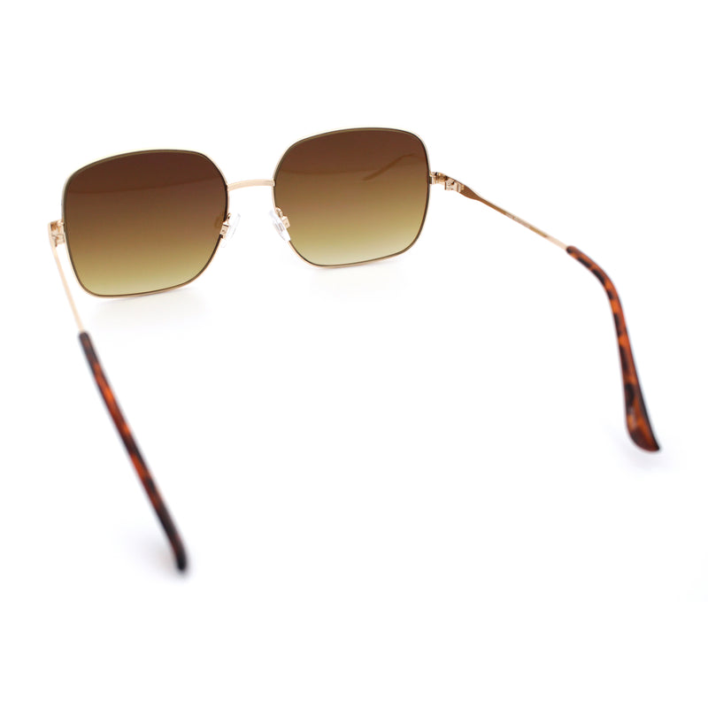 Womens Curved Concave Face Rectangle Oversized Metal Rim Sunglasses