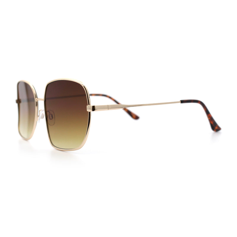 Womens Curved Concave Face Rectangle Oversized Metal Rim Sunglasses