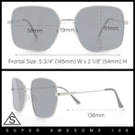 Womens Curved Concave Face Rectangle Oversized Metal Rim Sunglasses