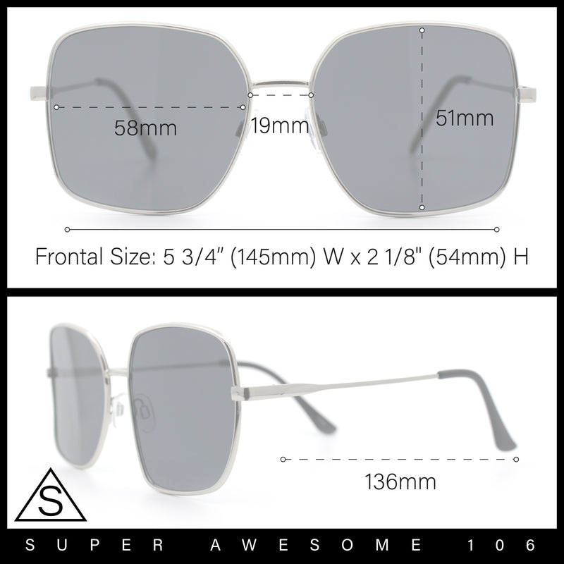 Womens Curved Concave Face Rectangle Oversized Metal Rim Sunglasses