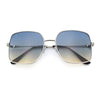 Womens Curved Concave Face Rectangle Oversized Metal Rim Sunglasses
