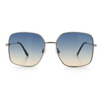 Womens Curved Concave Face Rectangle Oversized Metal Rim Sunglasses