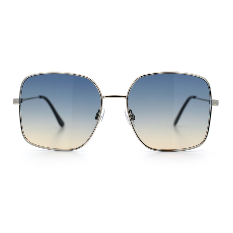 Womens Curved Concave Face Rectangle Oversized Metal Rim Sunglasses