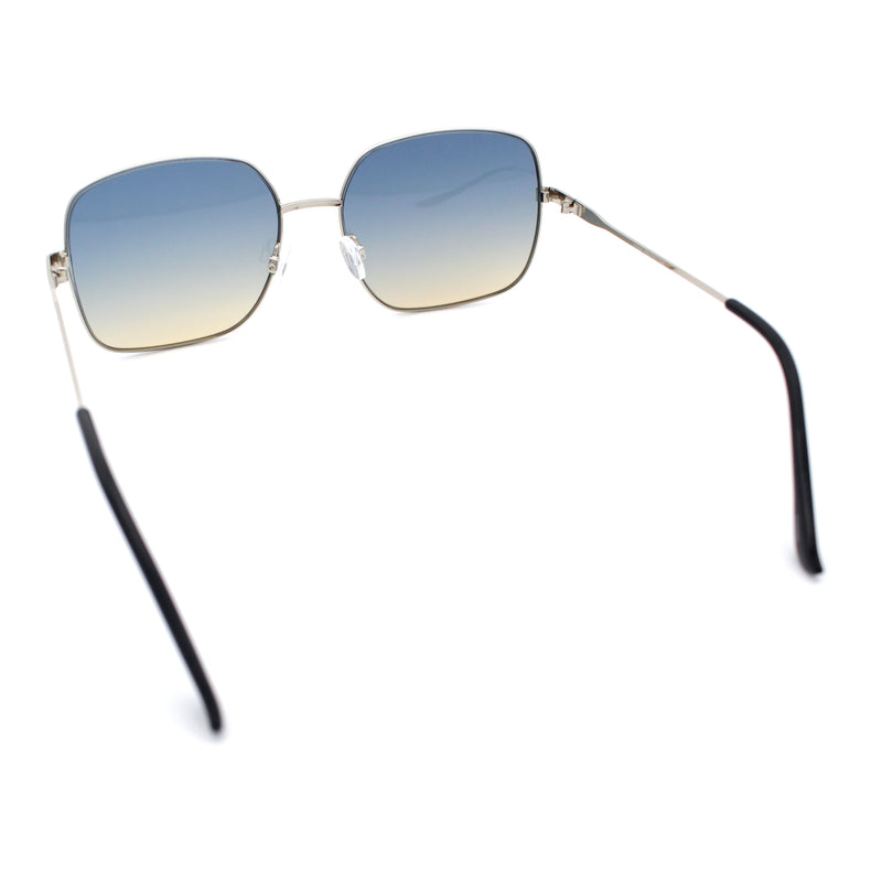Womens Curved Concave Face Rectangle Oversized Metal Rim Sunglasses