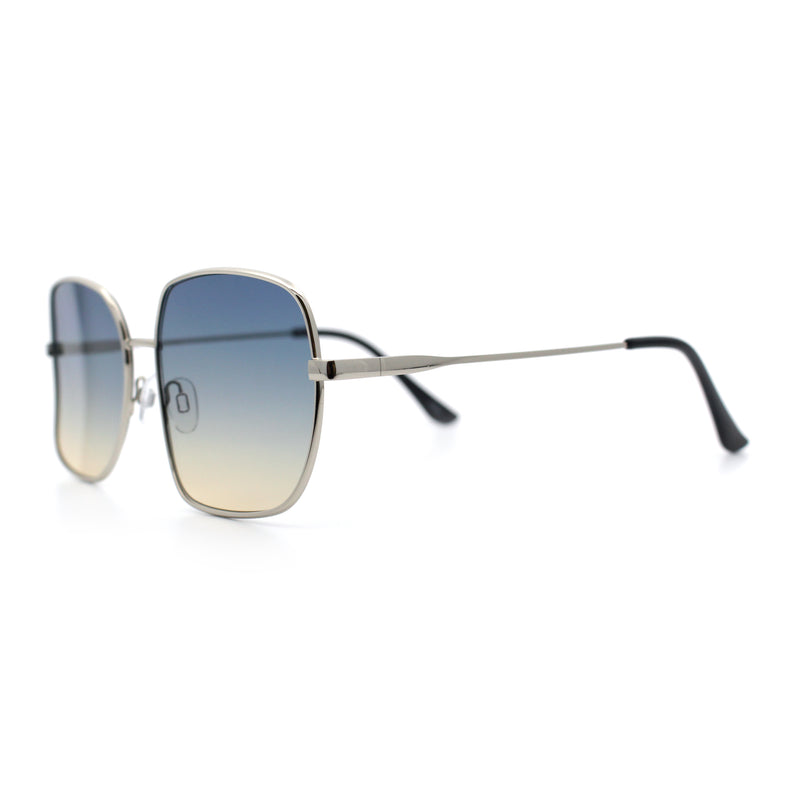 Womens Curved Concave Face Rectangle Oversized Metal Rim Sunglasses