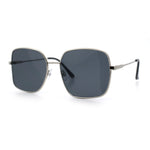 Womens Curved Concave Face Rectangle Oversized Metal Rim Sunglasses