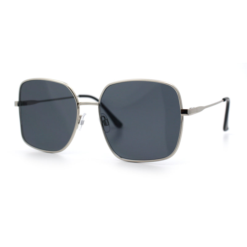 Womens Curved Concave Face Rectangle Oversized Metal Rim Sunglasses