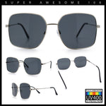 Womens Curved Concave Face Rectangle Oversized Metal Rim Sunglasses