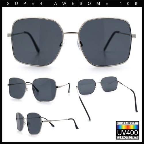 Womens Curved Concave Face Rectangle Oversized Metal Rim Sunglasses