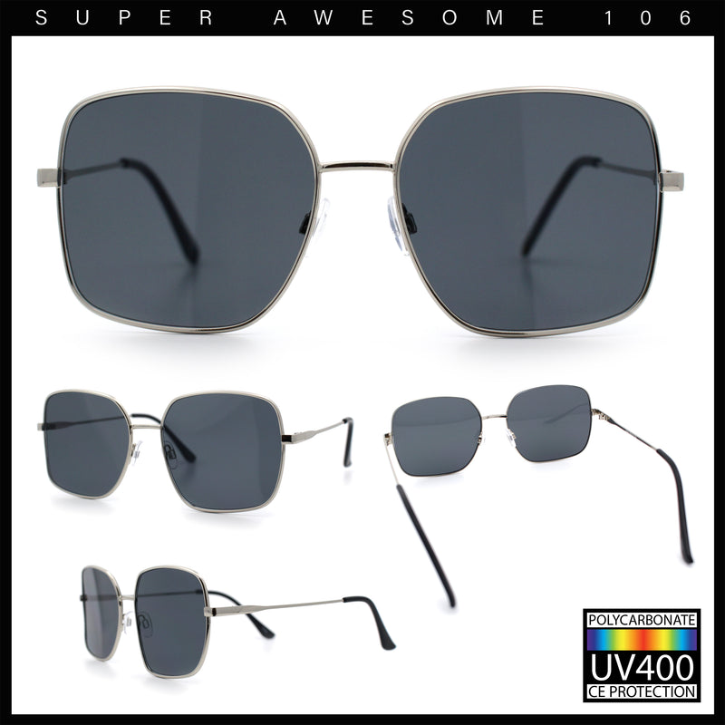 Womens Curved Concave Face Rectangle Oversized Metal Rim Sunglasses