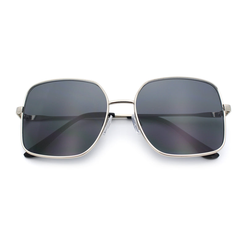 Womens Curved Concave Face Rectangle Oversized Metal Rim Sunglasses