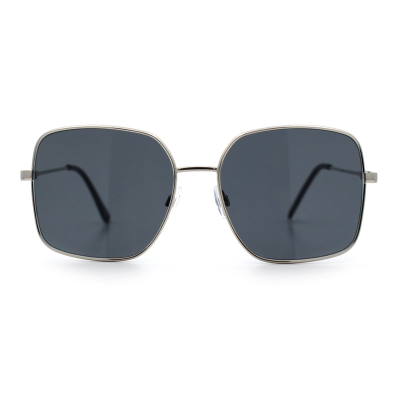 Womens Curved Concave Face Rectangle Oversized Metal Rim Sunglasses