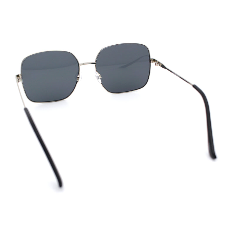 Womens Curved Concave Face Rectangle Oversized Metal Rim Sunglasses
