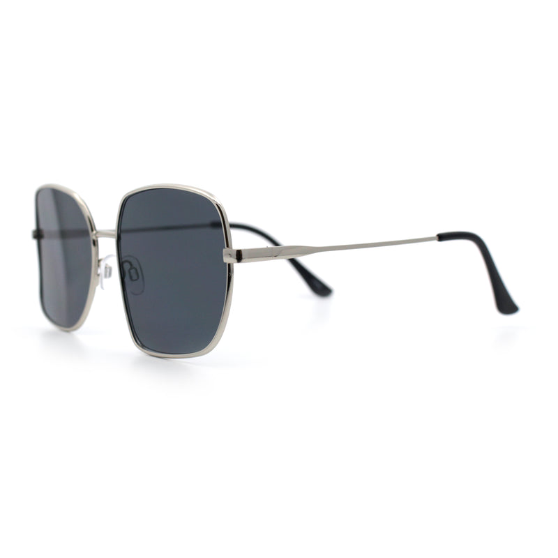 Womens Curved Concave Face Rectangle Oversized Metal Rim Sunglasses