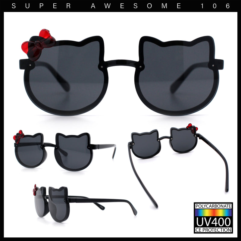Kids Size Girls Cute Bow Tie Kitty Ear Rimless Plastic Sunglasses