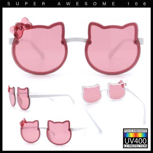 Kids Size Girls Cute Bow Tie Kitty Ear Rimless Plastic Sunglasses