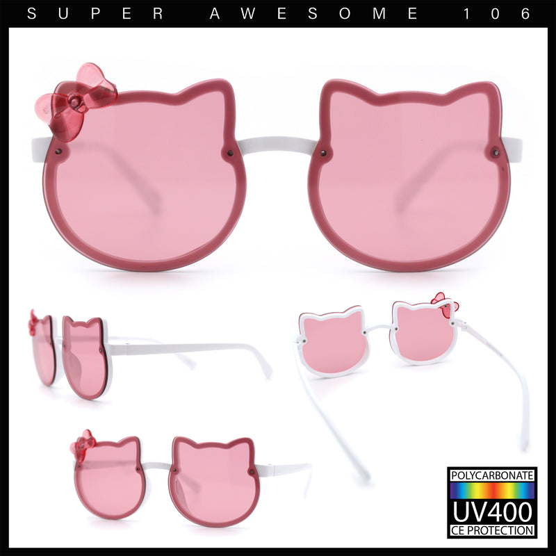Kids Size Girls Cute Bow Tie Kitty Ear Rimless Plastic Sunglasses