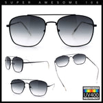 Mens Classic Double Bridge Rectangular Metal Rim Mobster Sunglasses