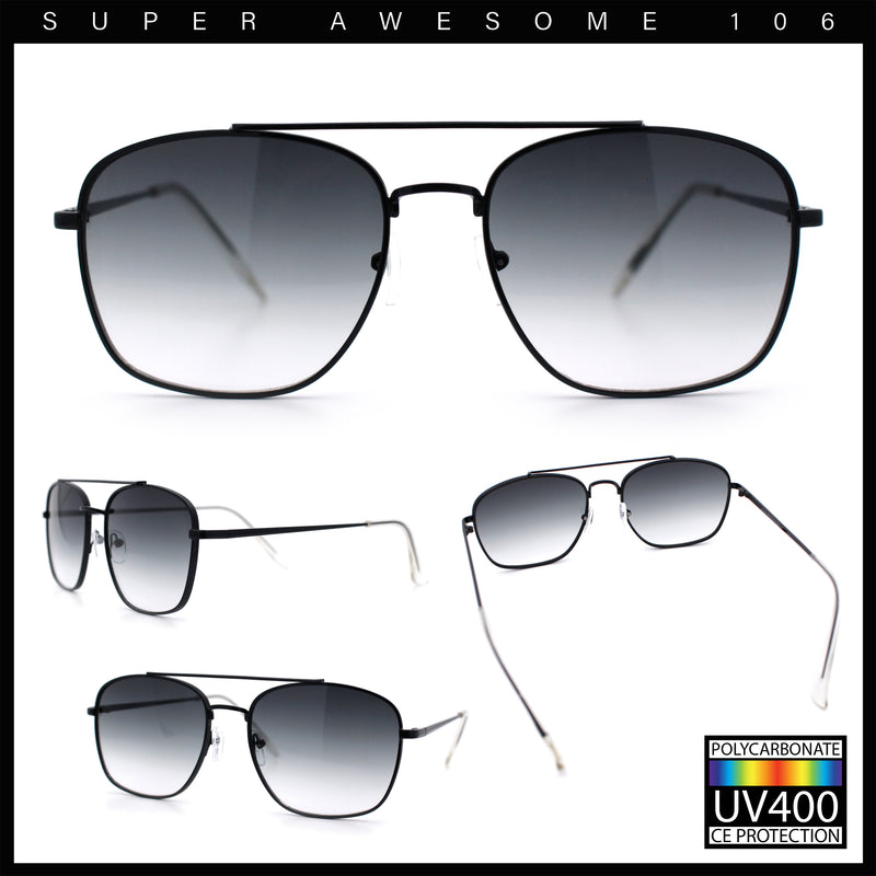 Mens Classic Double Bridge Rectangular Metal Rim Mobster Sunglasses